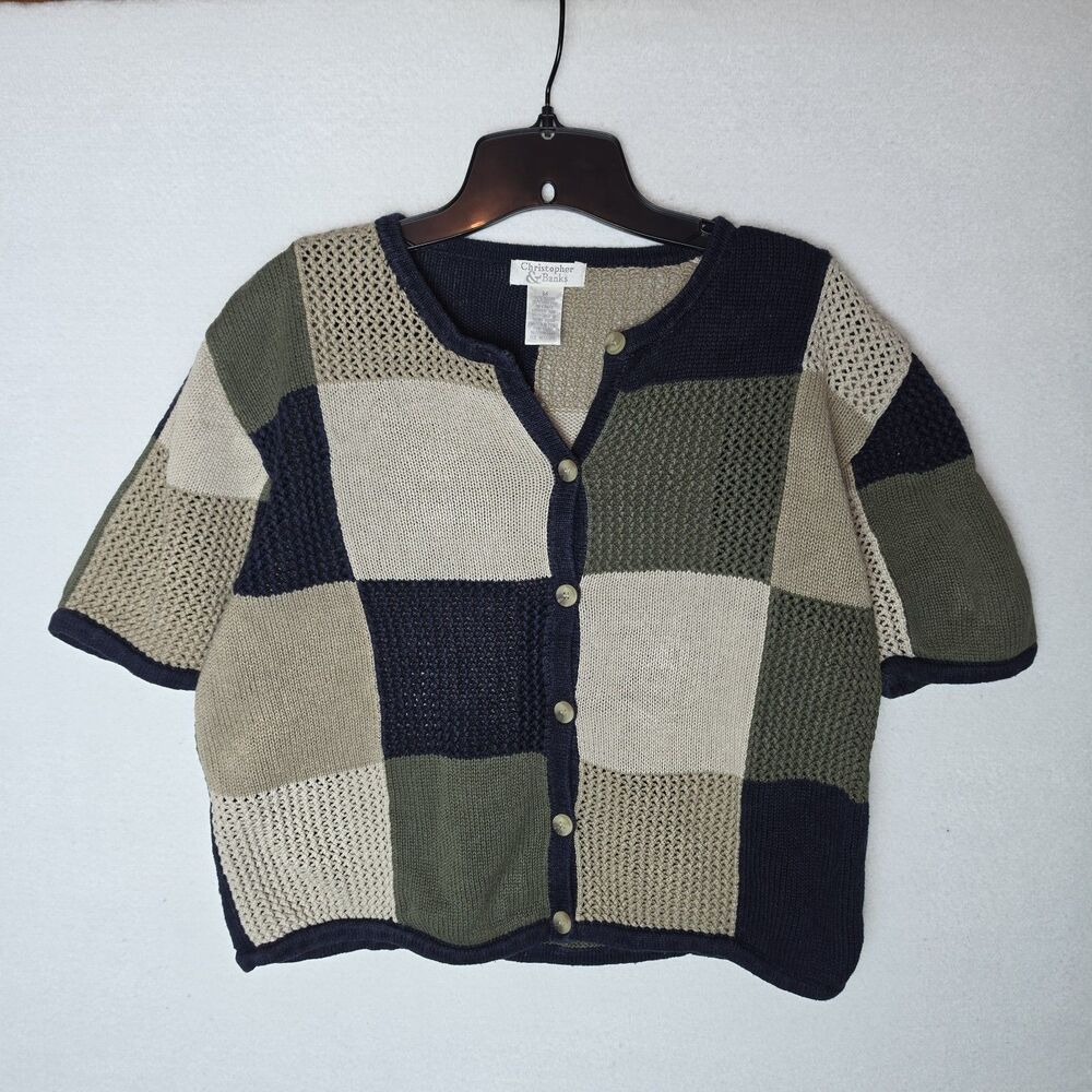 VTG Christopher & Banks Check Patchwork Cardigan Grandmacore 90s Womens Medium